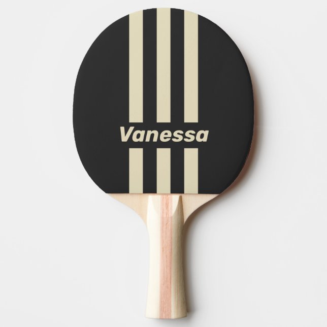 Retro Charcoal Three Pin Stripes with Name Ping Pong Paddle (Front)