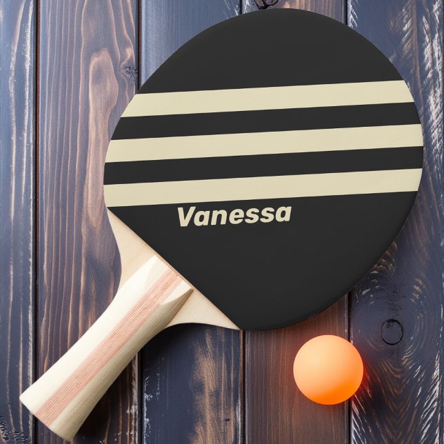 Retro Charcoal Three Stripes with Name Ping Pong Paddle (Creator Uploaded)