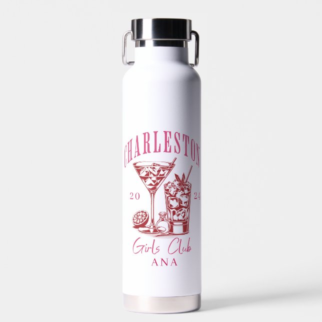 retro charleston bachelorette  water bottle (Front)