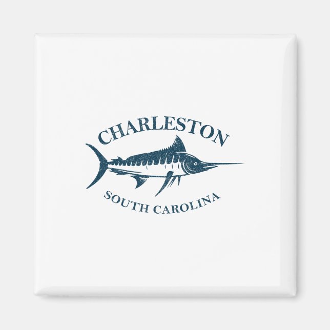 Retro Charleston South Carolina Vintage Fishing Bo Magnet (Front)