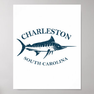 Retro Charleston South Carolina Vintage Fishing Bo Poster