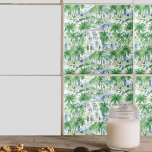 Retro Charleston Summer Pattern | Monogram Tile<br><div class="desc">Design features an allover pattern of a retro Charleston scene in trendy watercolor design style, with your name or choice of personalisation. These rich and natural hues blend seamlessly to create an atmosphere of rustic elegance and vibrant charm. Get some vintage styled, modern accent tiles for your next home renovation!...</div>