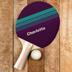 Retro Charlotte Rainbow with Name Ping Pong Paddle