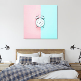 Retro charm light blue alarm clock on Pink & Teal Canvas Print