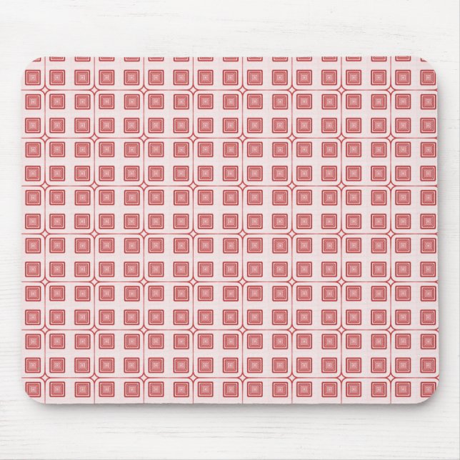 Retro Charm Squares Mousepad, Red Mouse Mat (Front)