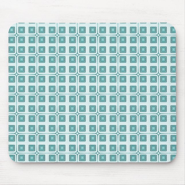 Retro Charm Squares Mousepad, Teal Mouse Mat (Front)