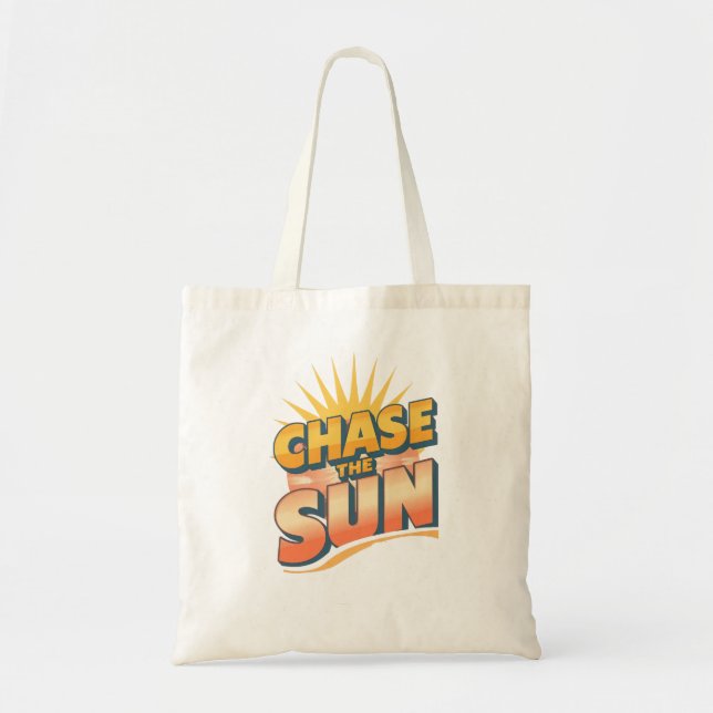 Retro "Chase the Sun" Summer Quote Tote Bag (Front)
