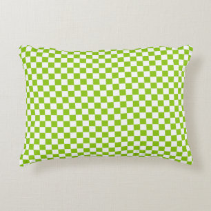 Retro Check Checkerboard Pattern in Lime Green Decorative Cushion