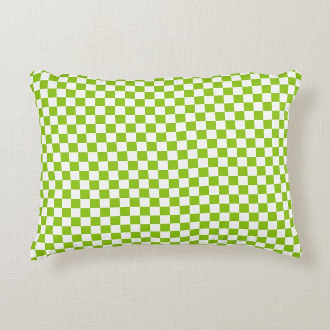 Retro Check Checkerboard Pattern in Lime Green Decorative Cushion (Front)