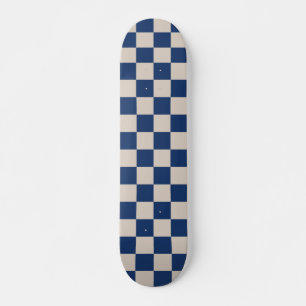 Retro Check Chequerboard Pattern in Blue and Beige Skateboard