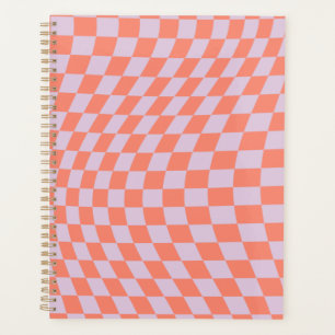 Retro Check Pattern Lilac And Orange Chequerboard Planner