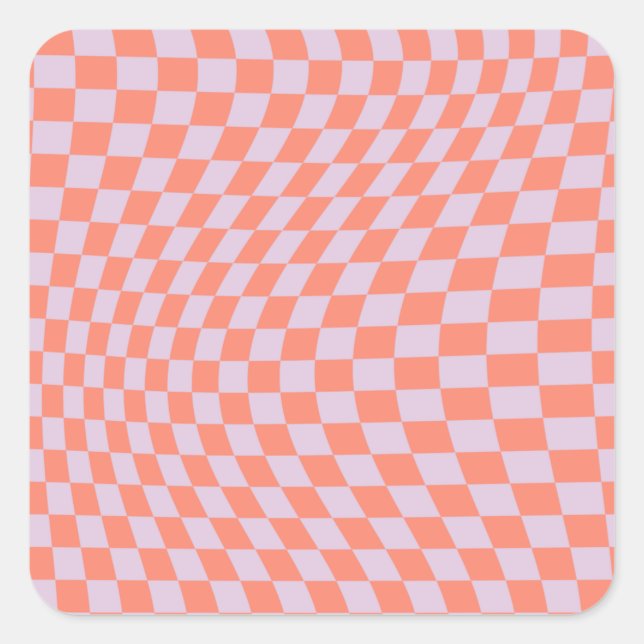 Retro Check Pattern Lilac And Orange Chequerboard Square Sticker (Front)