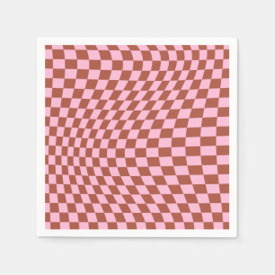Retro Check Pattern Pink And Brown Chequerboard Napkin