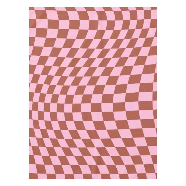 Retro Check Pattern Pink And Brown Chequerboard Tablecloth (Front)