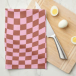 Retro Check Pattern Pink And Brown Chequerboard Tea Towel<br><div class="desc">Retro Chequered pattern –pink and Brown twisted check / wavy and warped chequerboard.</div>