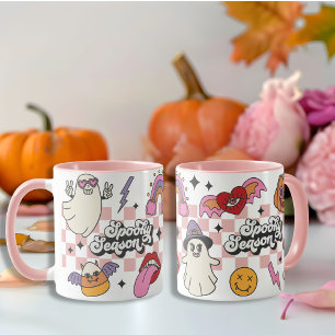 Retro Checked Spooky season girly Happy Halloween Mug
