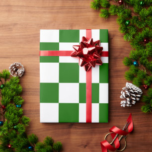Retro Checkerboard Checker Board Green Christmas  Wrapping Paper