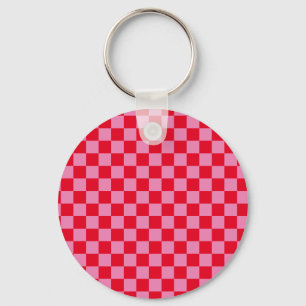 Retro Checkerboard Checkered Pattern Pink Orange Key Ring