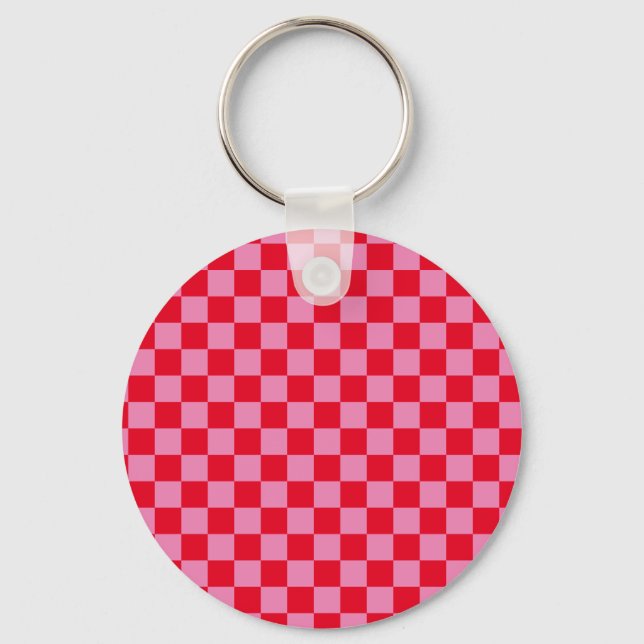 Retro Checkerboard Checkered Pattern Pink Orange Key Ring (Front)