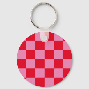 Retro Checkerboard Checkered Pattern Pink Orange Key Ring