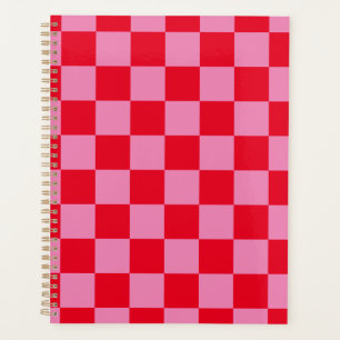 Retro Checkerboard Checkered Pattern Pink Orange Planner