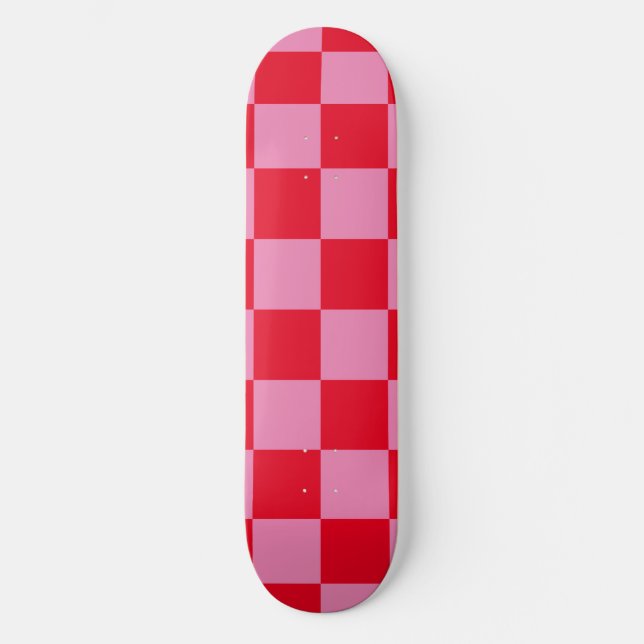 Retro Checkerboard Checkered Pattern Pink Orange Skateboard (Front)