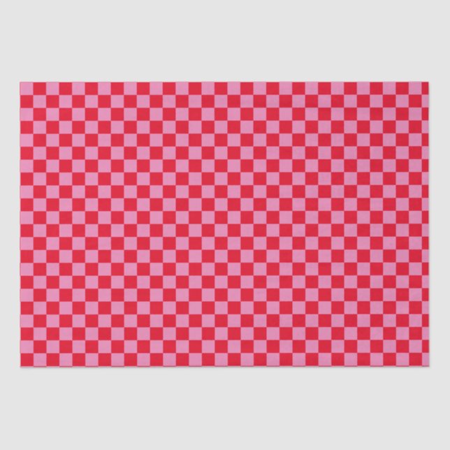 Retro Checkerboard Checkered Pattern Pink Orange Tissue Paper (Front)