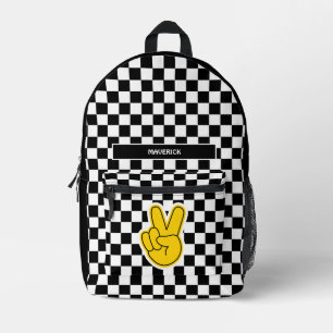 Retro Checkerboard Peace Sign  Printed Backpack