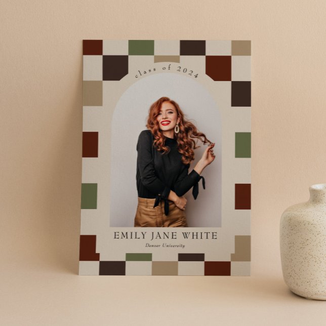 Retro Checkered Arch Timeless Photo Graduation Invitation (Creator Uploaded)