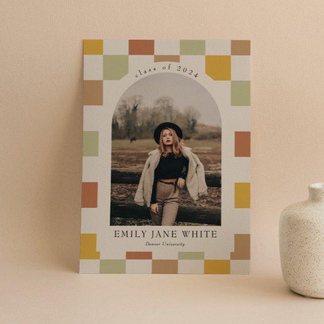 Retro Checkered Arch Timeless Photo Graduation Invitation (Creator Uploaded)