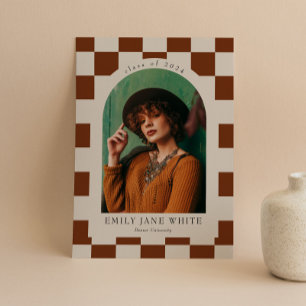 Retro Checkered Arch Timeless Photo Graduation Invitation