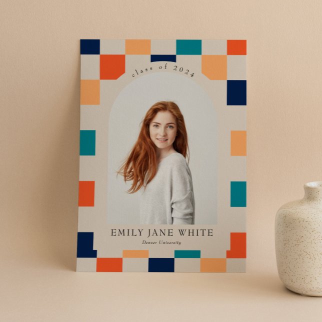 Retro Checkered Arch Timeless Photo Graduation Invitation (Creator Uploaded)
