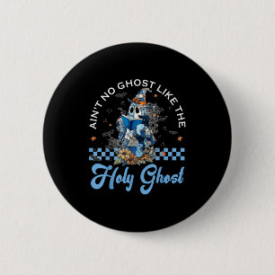 Retro Checkered Floral Denim Ghost Black Cat Witch 6 Cm Round Badge