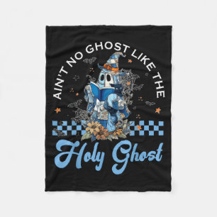 Retro Checkered Floral Denim Ghost Black Cat Witch Fleece Blanket