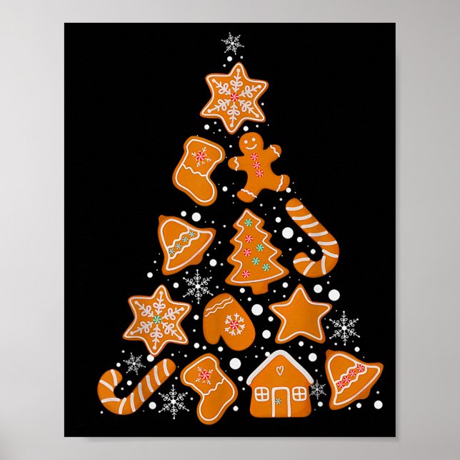 Retro Checkered Gingerbread Christmas Coquette Bow Poster (Front)