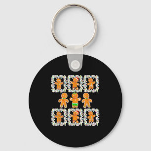 Retro Checkered Gingerbread Man Christmas Pajamas Key Ring