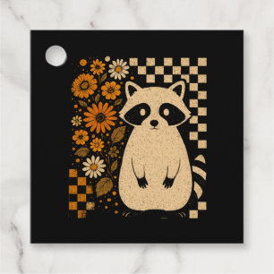 Retro Checkered Halloween Raccoon Favour Tags