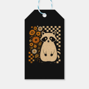 Retro Checkered Halloween Raccoon Gift Tags