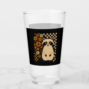 Retro Checkered Halloween Raccoon Glass