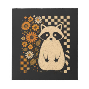 Retro Checkered Halloween Raccoon Notepad
