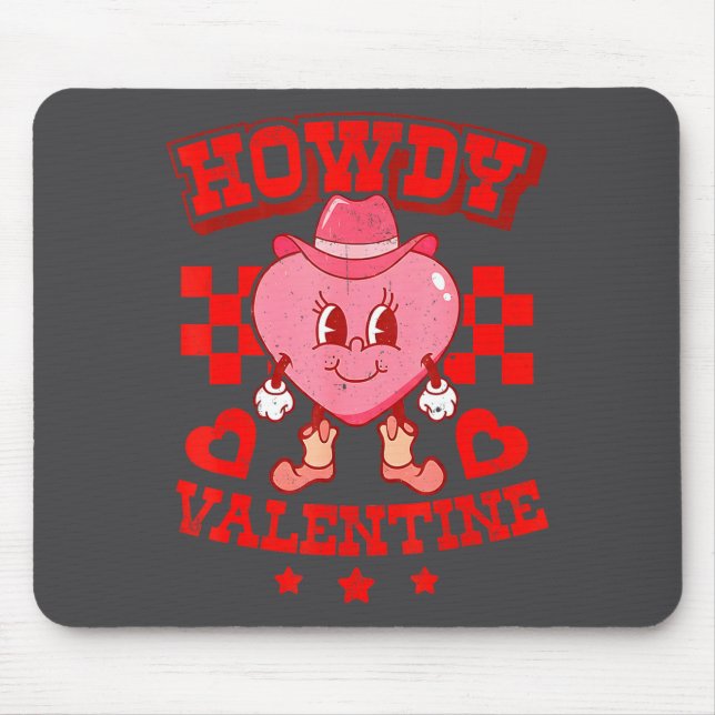 Retro Checkered Howdy Western Valentines Day Cowbo Mouse Mat (Front)
