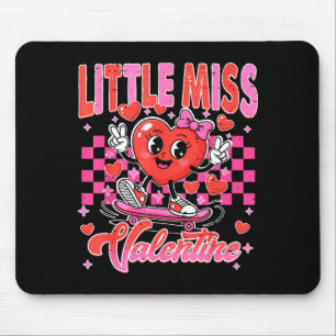 Retro Checkered Little Miss Valentine Skating Hear Mouse Mat