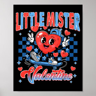 Retro Checkered Little Mister Valentine Skating He Poster