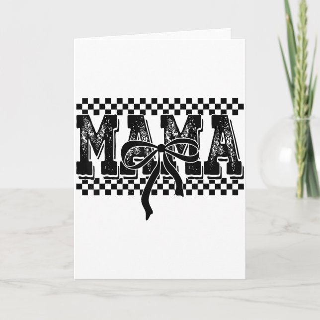 Retro Checkered Mama Coquette Bow Mama Floral Moth Card (Front)