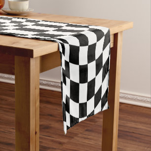  Retro Checkered Pattern black & white Short Table Runner