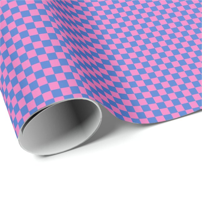 Retro Checkered Pattern Bright Bold Pink and Blue Wrapping Paper (Roll Corner)