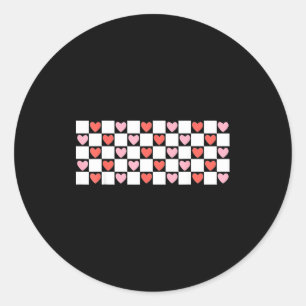 Retro Checkered Red And Nk Hearts Valentines Day  Classic Round Sticker