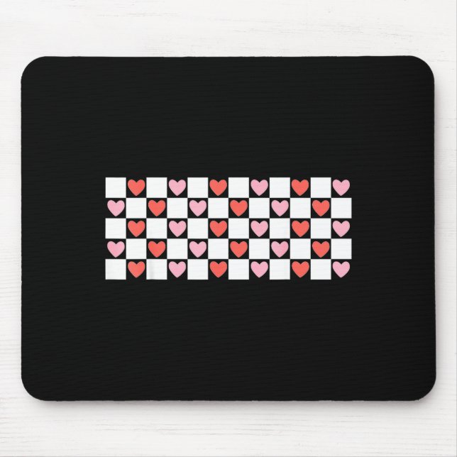 Retro Checkered Red And Nk Hearts Valentines Day  Mouse Mat (Front)