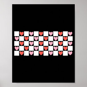 Retro Checkered Red And Nk Hearts Valentines Day Poster