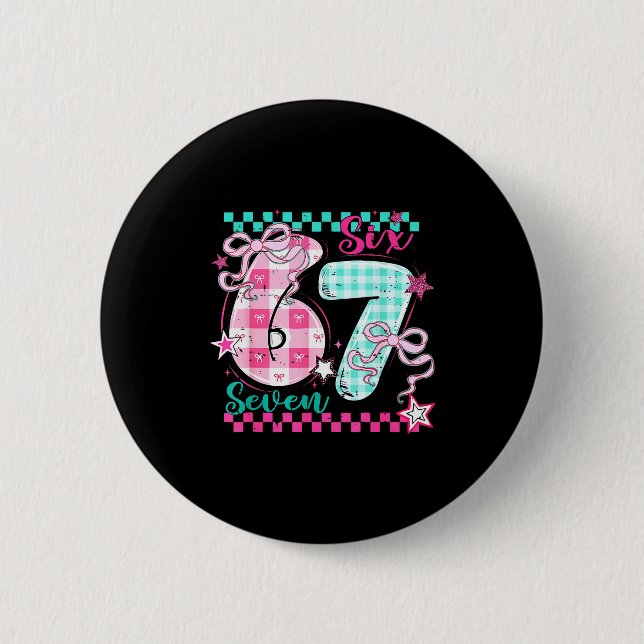 Retro Checkered Valentine Six Seven Meme 67 Viral  6 Cm Round Badge (Front)
